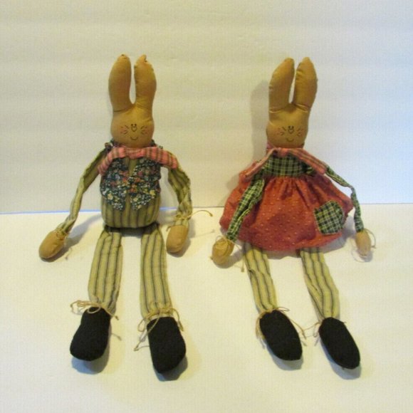 vtg Overly-Raker bunny rabbit couple shelf sitter Easter Bunkin countrycore - Picture 1 of 10